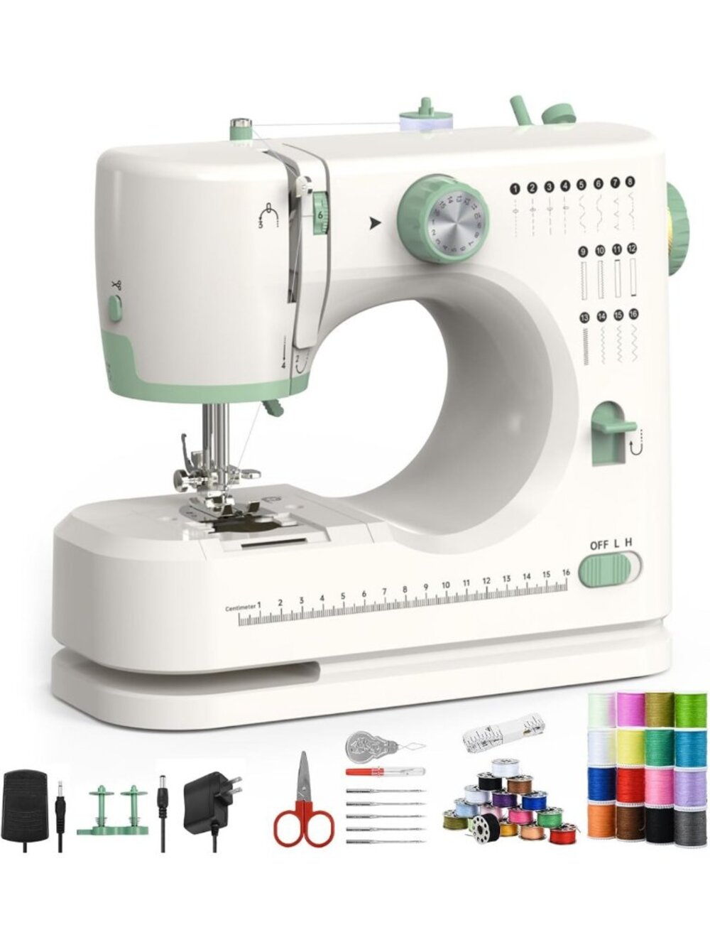 Portable Sewing Machine with 16 Stitches, Dual-Thread, Adjustable Speed & Foot